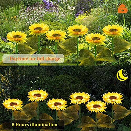 FORUP 2 Pack Solar Garden Stake Lights, Outdoor Sunflower LED Lights for Patio, Lawn, Garden, Yard, Pathway Decoration, Yellow