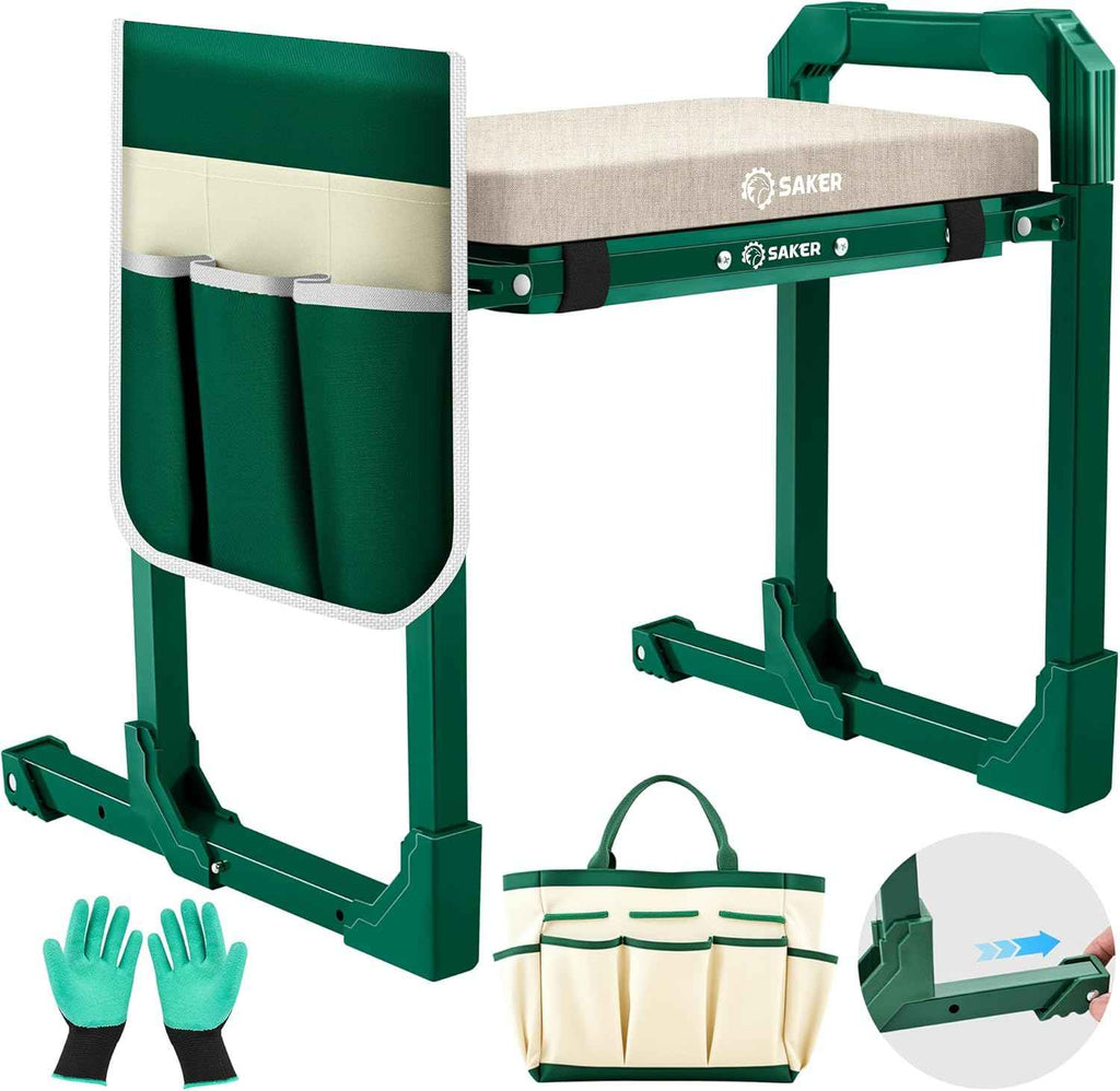 Saker Garden Kneeler and Seat Foldable Gardening Stool with Extendable Legs | Thickened Pad Tool/Storage Bag , Heavy Duty 400lbs Support for Elderly, Gardening, Outdoor Use