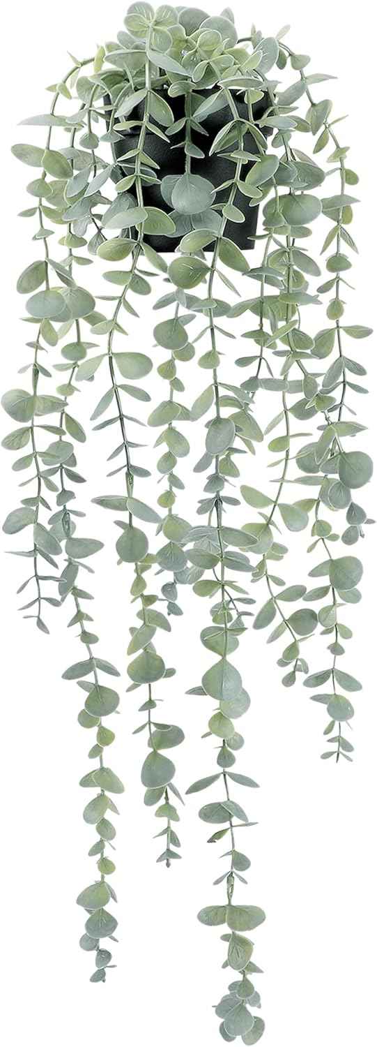 COCOBOO 1pcs Artificial Hanging Plants, Fake Potted Eucalyptus Faux Hanging Plant for Wall Room Home Indoor Outdoor Shelf Decor