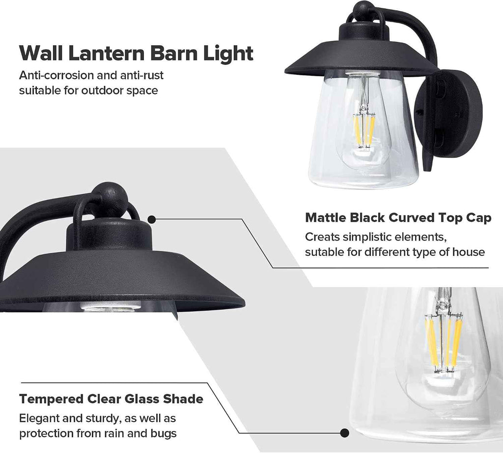 LUTEC Outdoor Indoor Wall Lantern, Farmhouse Barn Wall Sconce Lighting Fixture,Matte Black Finish Anti-Rust Wall Mount Light, Waterproof Wall lamp with Clear Glass for Porch, Exterior, Patio