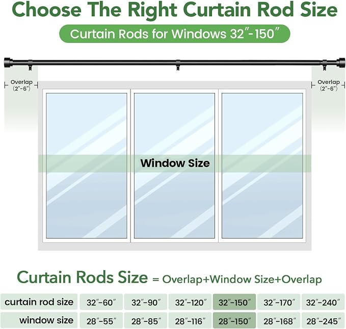 Time Forest Black Curtain Rods for Windows 32 to 150 Inch, 1 Inch Diameter - Image 7