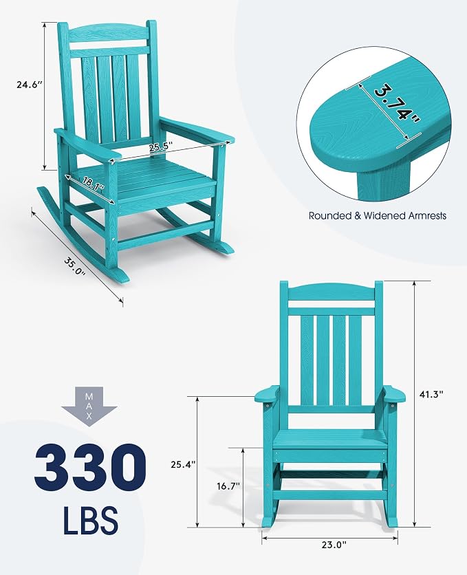 KINGYES Outdoor Rocking Chair Set of 2, High Density Polyethylene Patio Rocking - Image 2