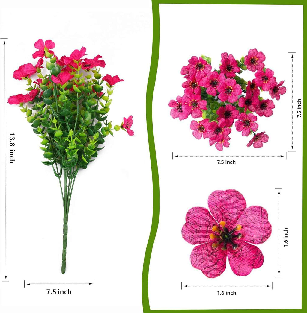 Artificial Flowers for Indoor & Outdoor Decoration - 12 Bundles Faux Daisies with Eucalyptus Leaves Fake Greenery for Garden, Home, Porch, Patio, Boxwood (12 Pcs Mix Pink Red Purple Yellow)