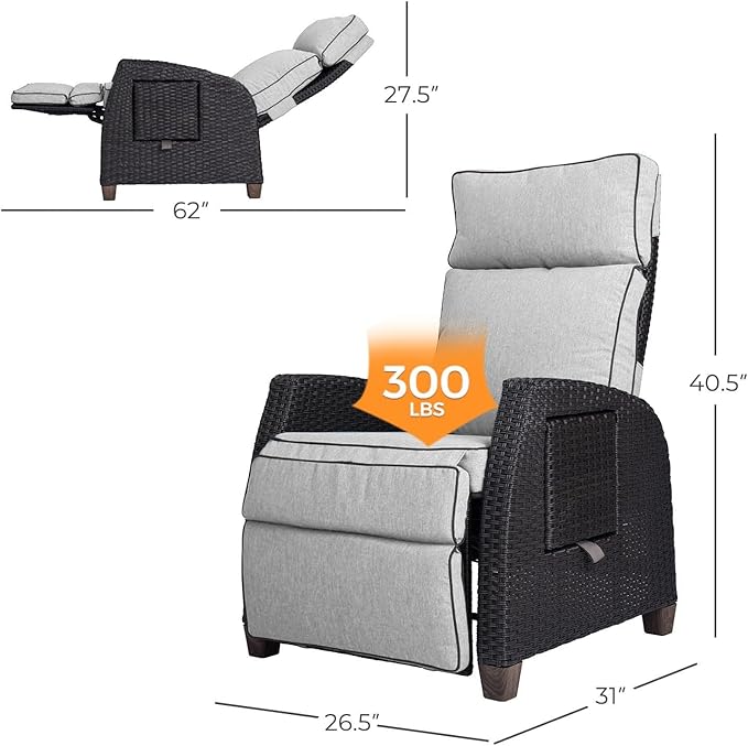 Grand patio Outdoor Recliner Chair Patio 150° Lay Flat Recliner - Image 2