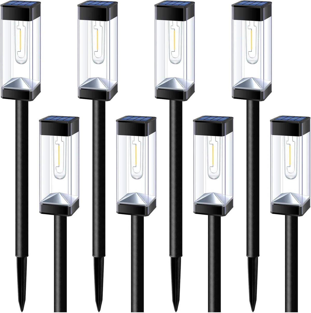 Solar Pathway Lights Outdoor Waterproof Landscape Lighting 8 Pack | Solar Lights Outdoor for Yard Driveway Garden Walkway Lawn Path Decor, Auto On/Off, LED Bright Tungsten Filament Bulb