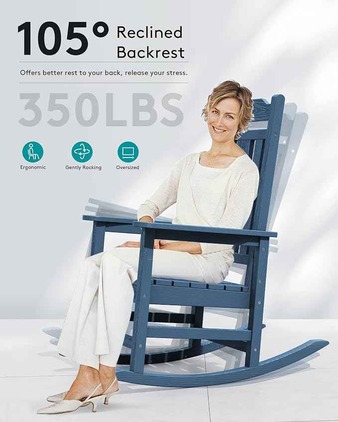 SERWALL Outdoor Rocking Chair Blue Set of 8, All Weather Patio Rocking Chair