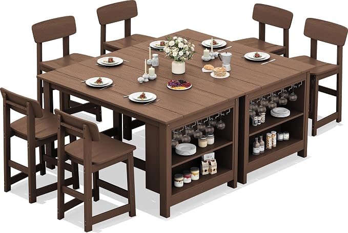 SERWALL 8-Piece HDPE Counter Height Dining Table Sets by SERWALL