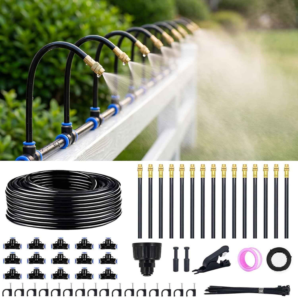 Thiswing 50FT 360° Adjustable Irrigation System for Garden | 1/4" Tubing, Automatic Watering Misting System with 15 Nozzles, Sprinkler for Garden, Yard, Lawn and Outdoor Plants