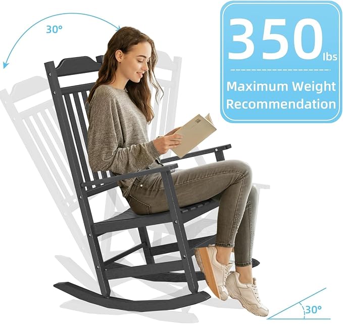 Patio Rocking Chair Outdoor Set of 2, Weather Resistant Poly Resin Oversized - Image 6