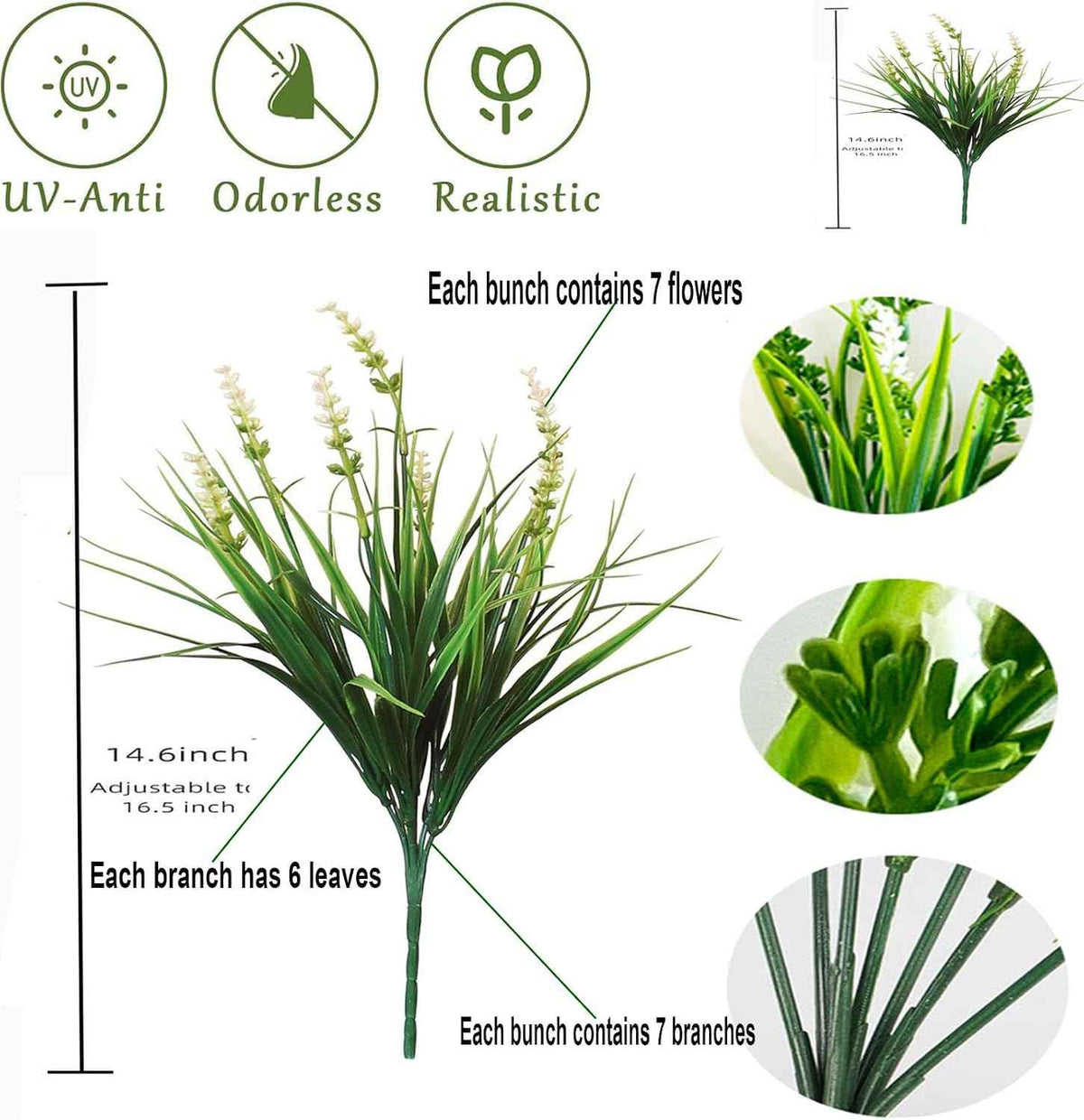 Artificial Faux Plants Flowers for Outdoor Decorations,Faux Plastic Fake Monkey Grass Greenery for Spring Summer UV Resistant Realistic Artificial Shrubs for Courtyard Window Garden(B-White, 12 PCS)
