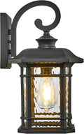 Outdoor Wall Lights Garage Outdoor Light Fixtures Waterproof Porch Light with Water Ripple Glass Black Finish E26 Socket Max 60W