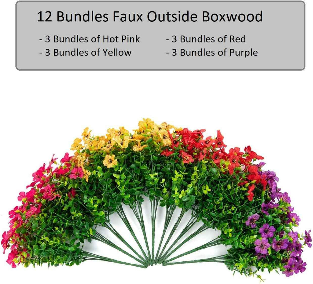 Daisy Artificial Flowers for Outdoors Decor, 12 Bundles Faux Daisy with Eucalyptus Fake Plants Greenery UV Resistant Look Real Colorful Faux Flowers for Outside Planter Porch Patio Yard Gardens, Mix
