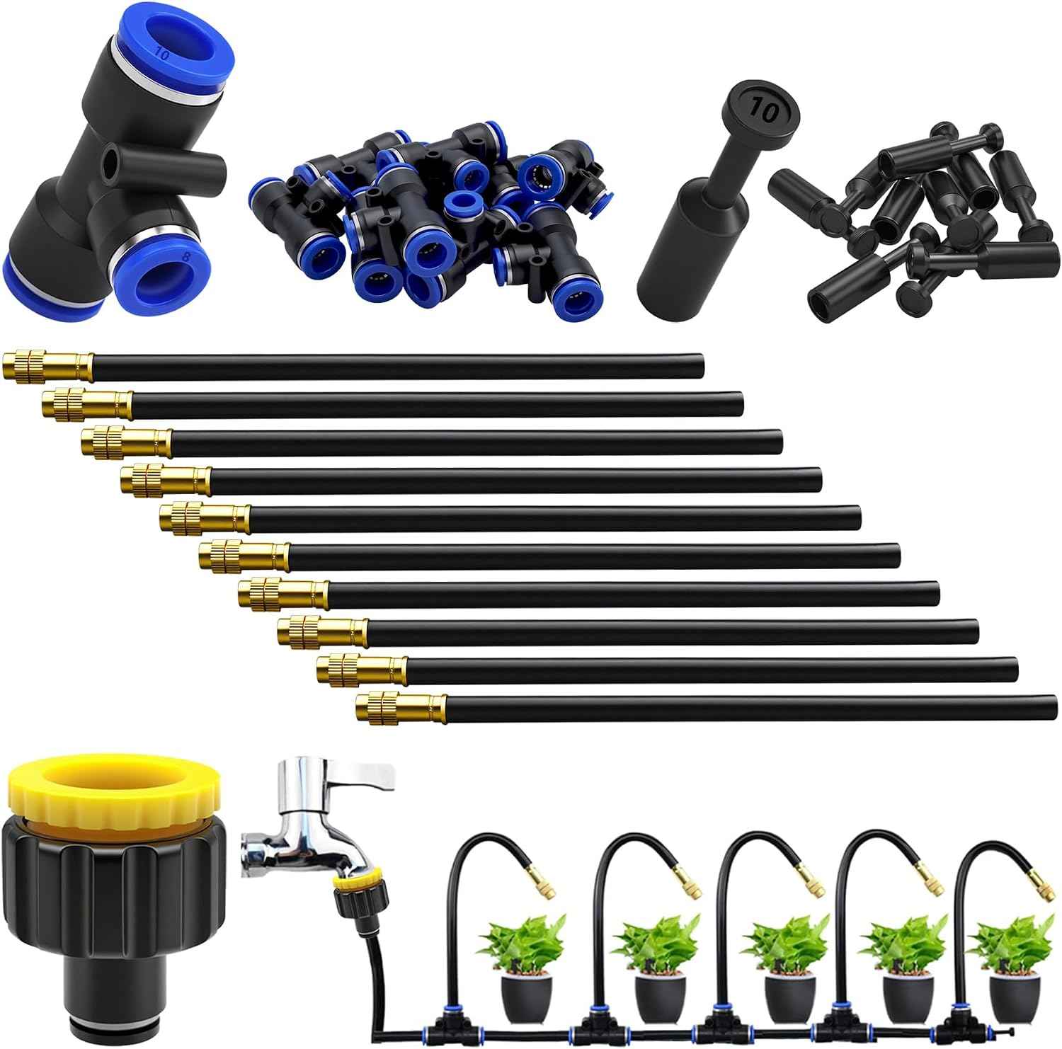 CESFONJER 360° Adjustable Irrigation System Kit, Automatic Atomization Drip Irrigation Kit with 10mm Quick Connect Adapter for Watering Lawn Terrace Garden System