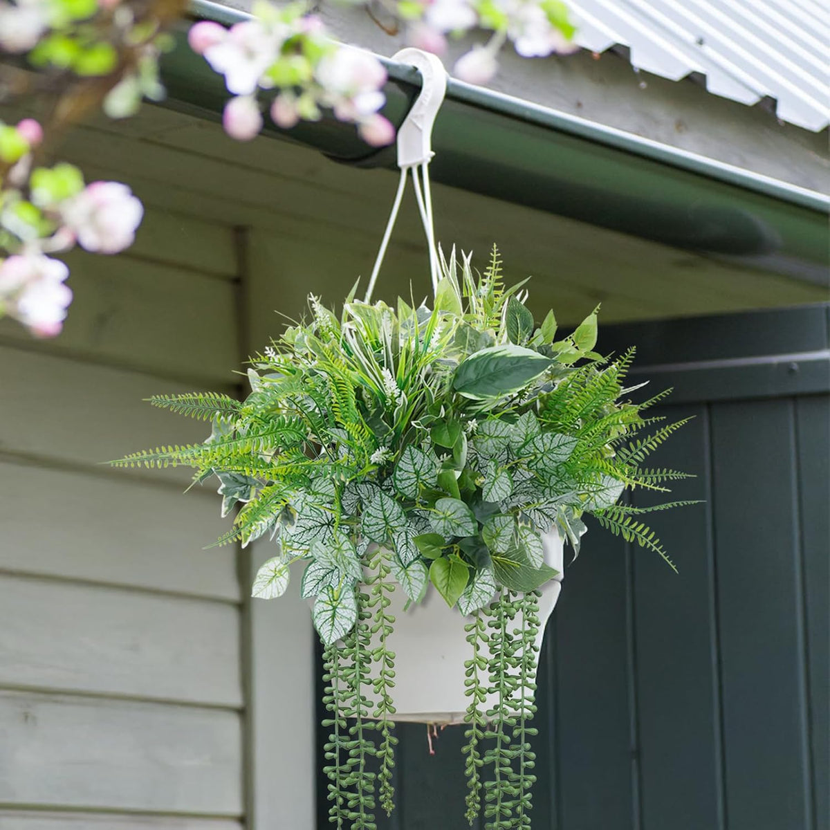 16PCArtificial Greenery Shrub Stems Fake Flower Plants for Outdoor | UV Resistant Faux Outdoor plants, Fake Shrubs Plants for Patio Garden, Front Porch, Window Box, Spring Summer Home Decor