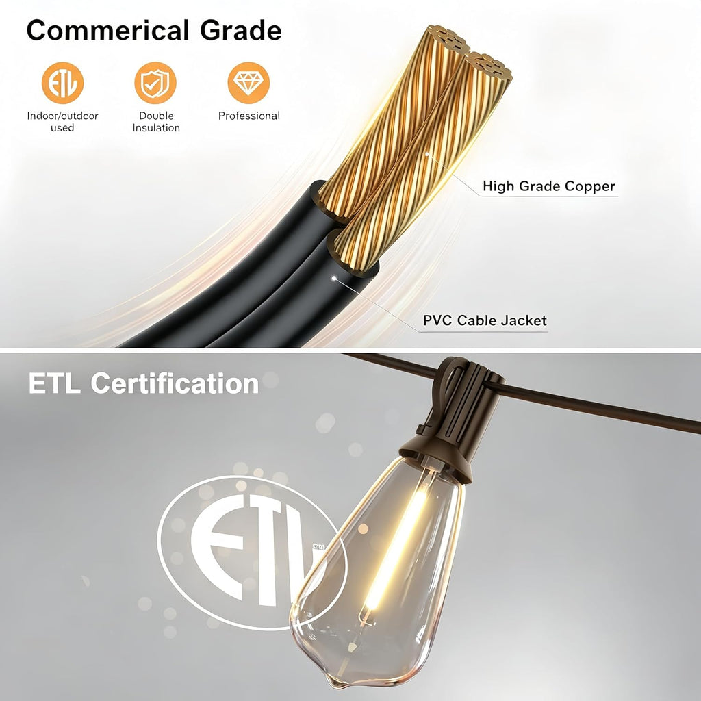 100FT Outdoor String Lights, Waterproof Patio Lights with Clear Shatterproof Plastic ST38 Vintage Edison Bulbs, Connectable Outside Hanging Lights for Backyard, Porch, Deck, Balcony, Garden, 2700K