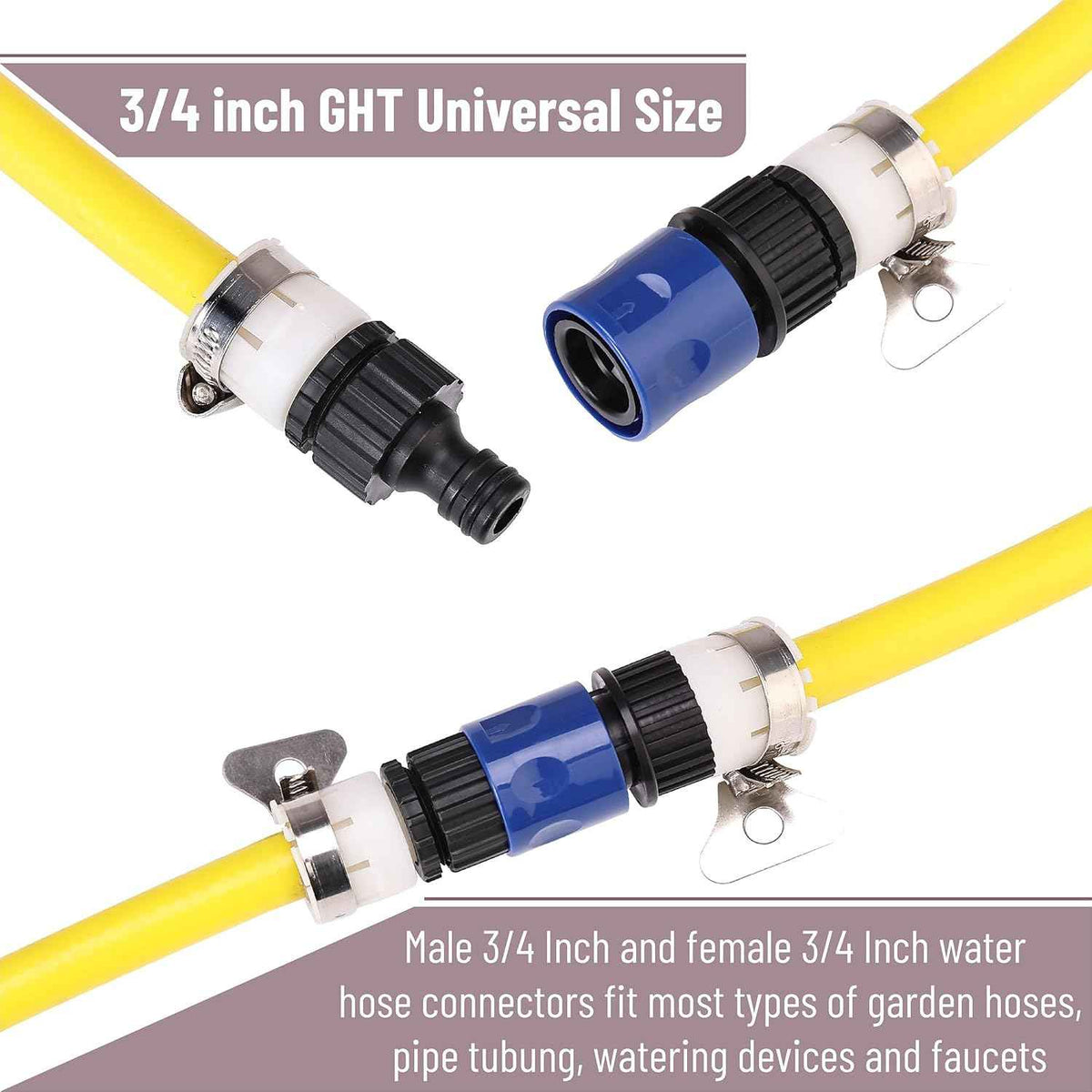 Bates- Garden Hose Quick Connectors, 4 Set, 3/4" Male Female Hose Fittings | Quick Release Plastic Water Hose Connector for Garden Irrigation & Outdoor Use