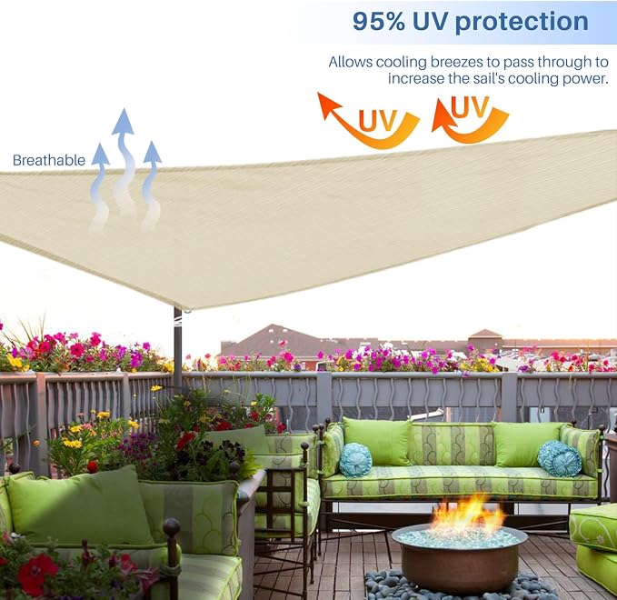 E&K Sunrise 23' x 23' x 23' Sun Shade Sail Triangle Canopy Shade Cover UV Block - Image 5