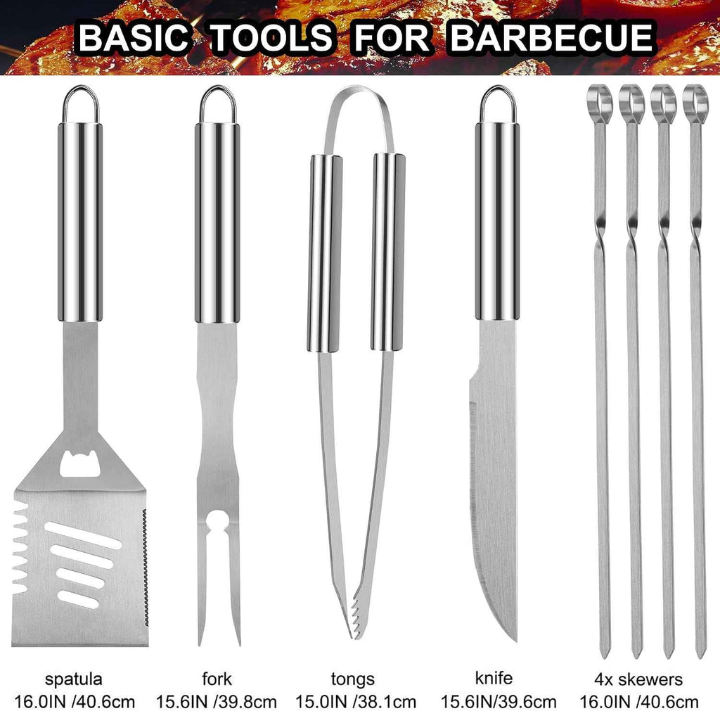 grilljoy 24PCS BBQ Grill Tools Set with Meat Thermometer and Injector - Extra Thick Stainless Steel Fork, Spatula& Tongs - Complete BBQ Accessories in - Perfect Grill Gifts for Father's Day