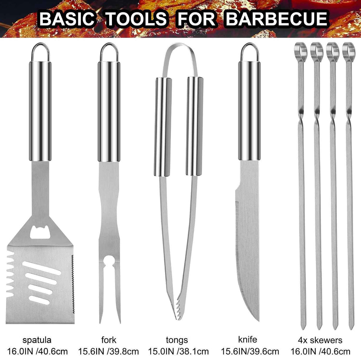 grilljoy 24PCS BBQ Grill Tools Set with Meat Thermometer and Injector - Extra Thick Stainless Steel Fork, Spatula& Tongs - Complete BBQ Accessories in - Perfect Grill Gifts for Father's Day