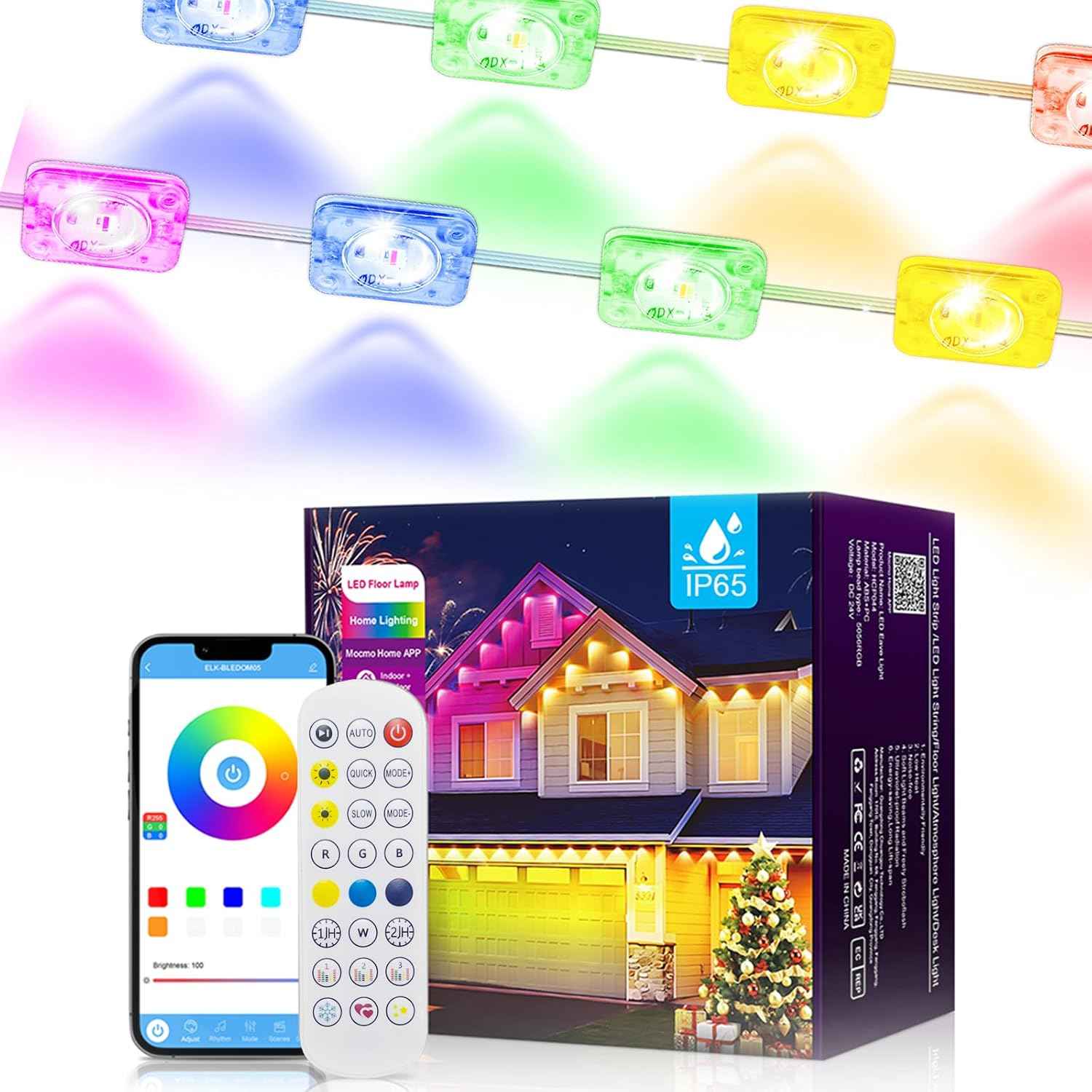 Halloween Permanent Outdoor Lights 50FT, RGB Eaves Lights with Smart App & Remote Control, IP65 Waterproof LED Roofline Lights for Christmas & Year-Round Decor