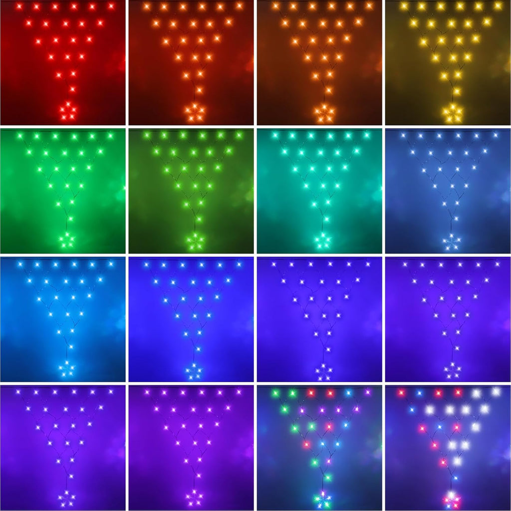 Outdoor Christmas Decorations Lights 13.8ft 200 LED Christmas Lights with 11 Stars,Dimmable Curtain Fairy Light with 8 Modes for Wedding Party Holiday Christmas Decor(RGB)