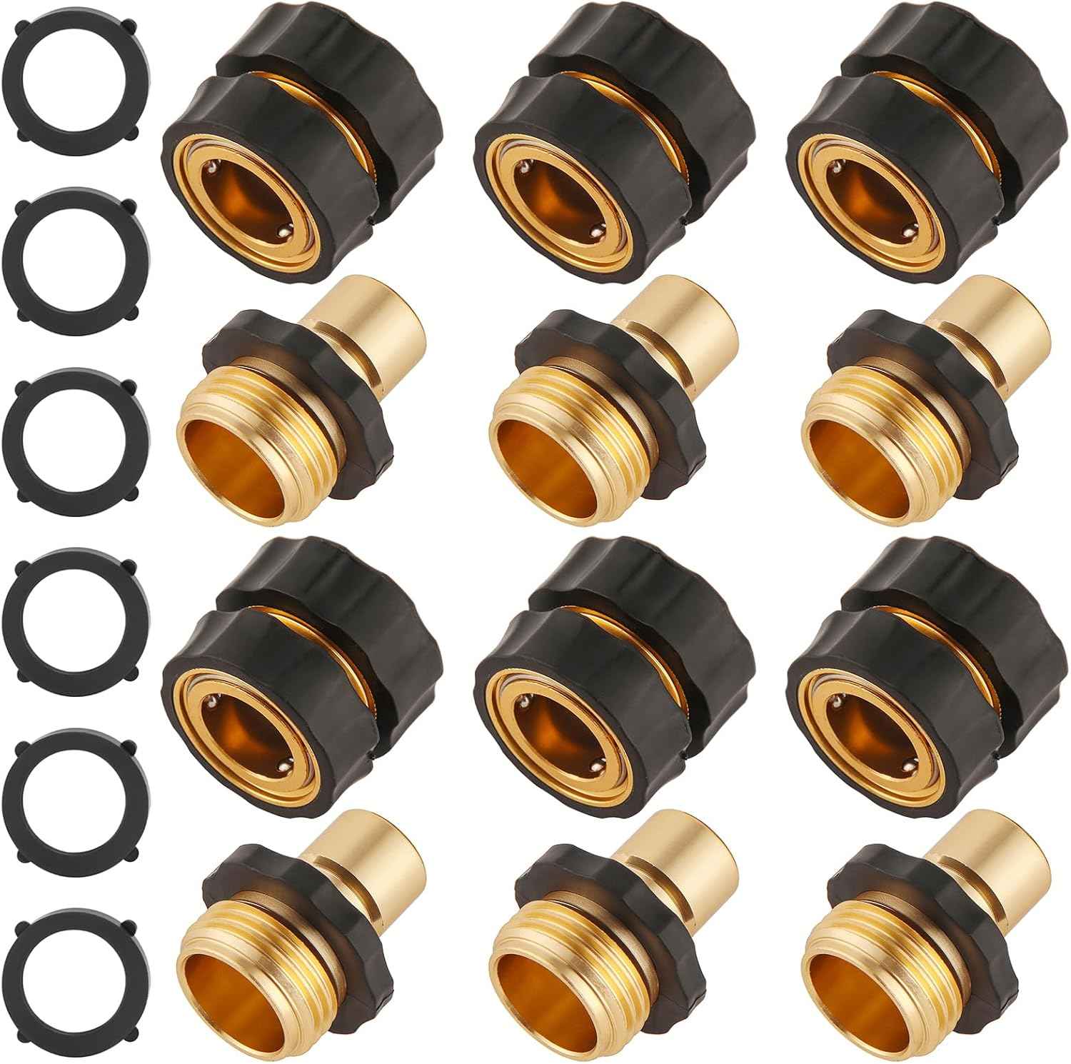 BILAL 6 Set Quick Connect Hose Fittings for Garden Hose Quick Connector | 3/4 Inch GHT Male and Female Attachment Quick Release Water Hose Adapter with Gasket