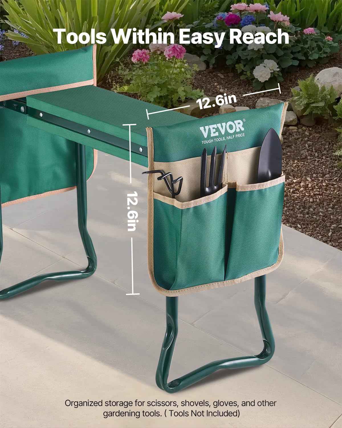 VEVOR Garden Kneeler and Seat Heavy Duty, Kneeling Bench for Gardening | Portable Garden Stool with Kneeling Pad and 2 Tool Bags, Garden Chair to Relieve Knee & Back Pain, Great Gifts for Seniors