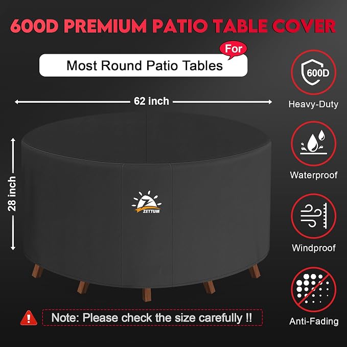 Zettum Round Patio Table Cover 62 Inch - Image 2