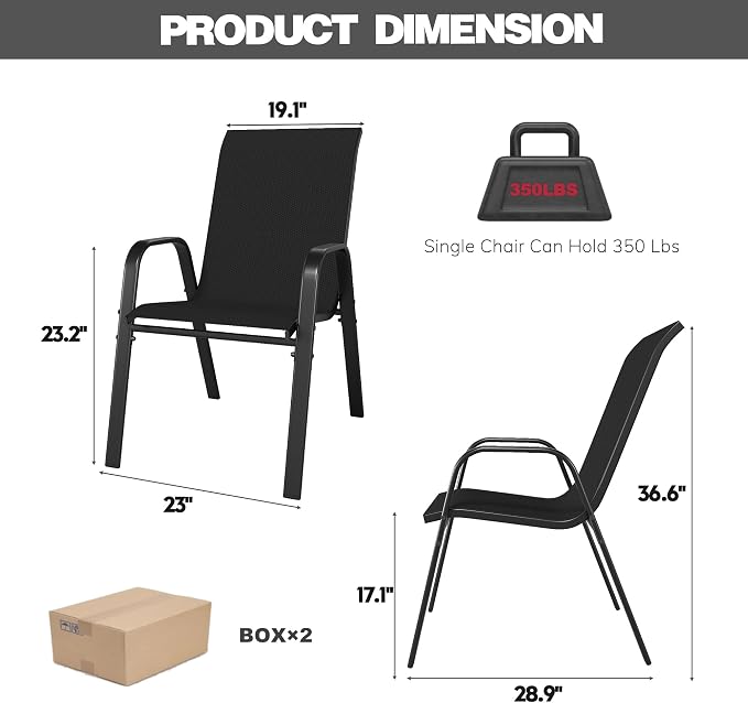 Patio Chairs Set of 8, Stackable Outdoor Dining Chairs - Image 7