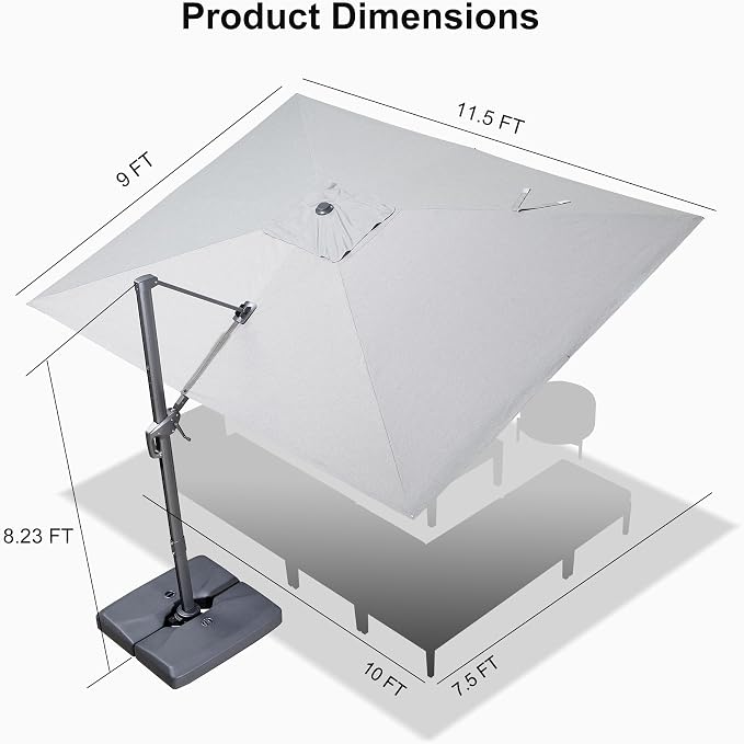 PURPLE LEAF 9' X 11.5' Rectangle Cantilever Umbrella - Image 9