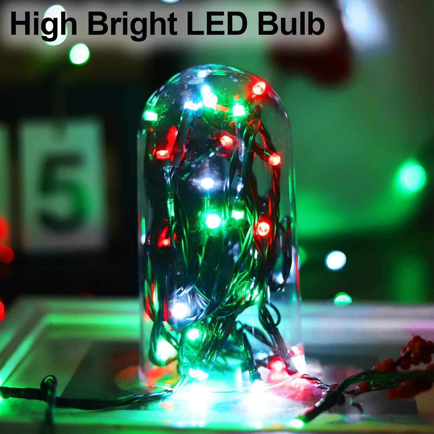 Solar Christmas String Lights, Red White Green 200Led, Outdoor | 2 Pack Total 400Led 144Ft 8 Mode, IP44 Waterproof Outside Fairy Lights for Tree, Garden, Patio, Lawn, Party, Yard Decorations