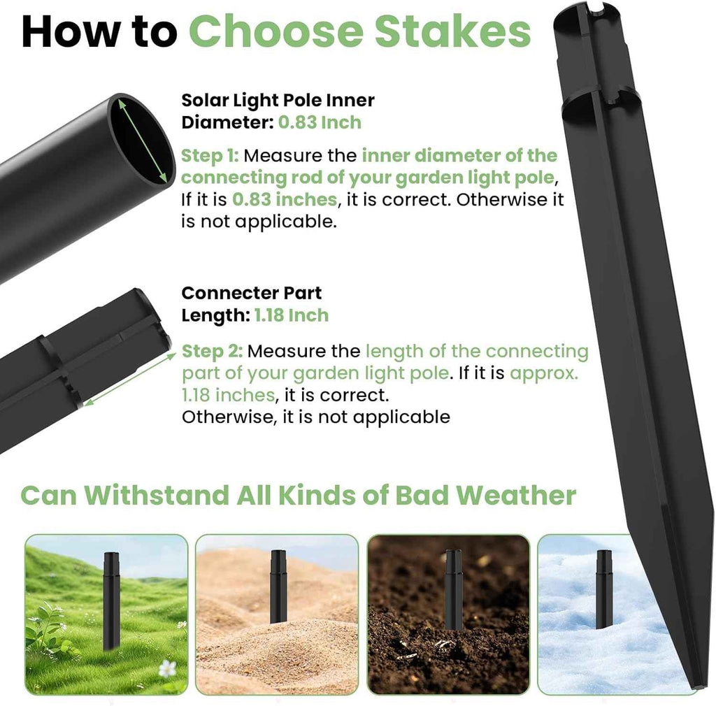 15 Pcs 8.25 Inch ABS Plastic Ground Spikes for Solar Torch Lights | Black Replacement Stakes for Garden Pathway Markers