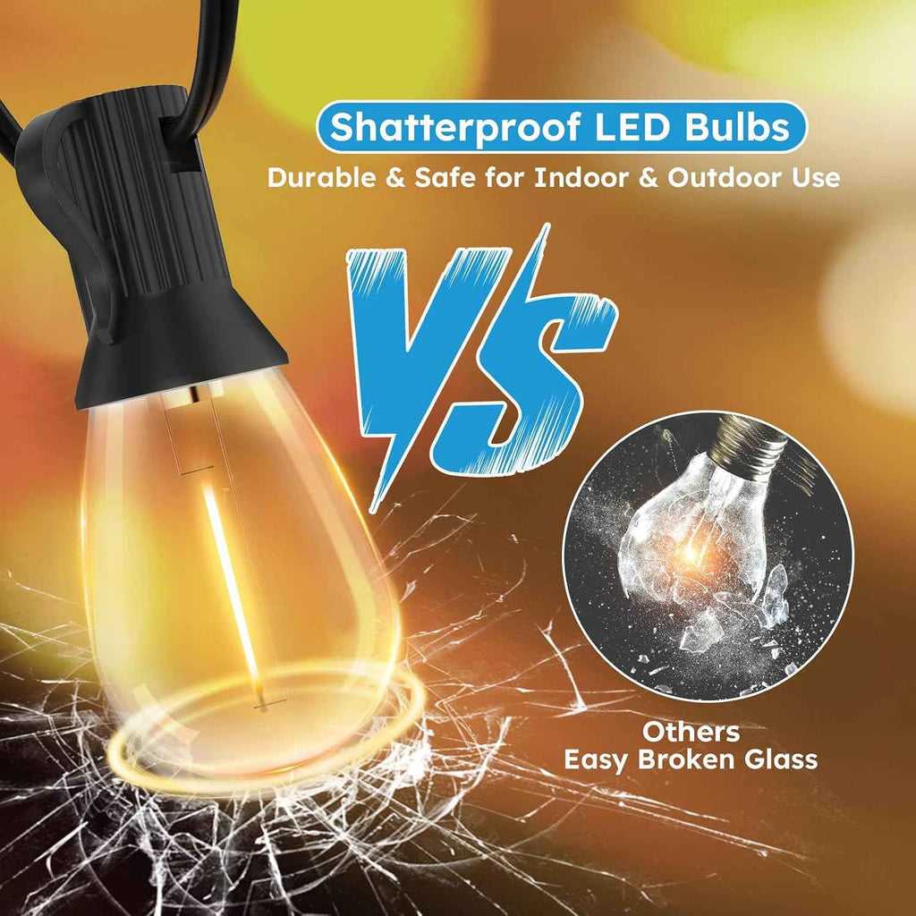 GvvooHome LED Outdoor String Lights, 200FT Waterproof Patio Lights with 62 Shatterproof S11 Plastic Bulbs, 2700K Warm White Edison Hanging Lights for Backyard, Garden, Porch, Bistro