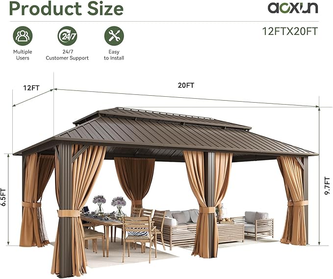 Aoxun 20x12 Gazebo Outdoor Hardtop Gazebo - Image 6