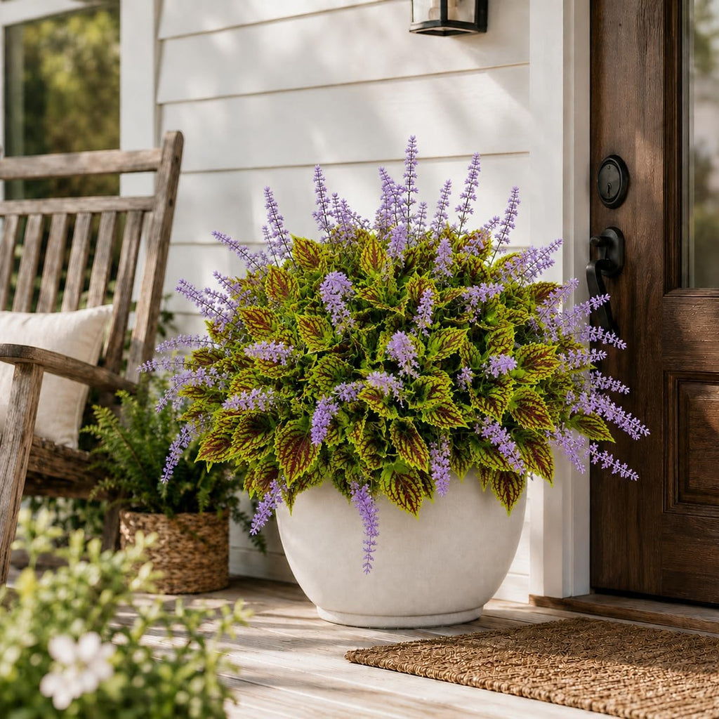 Artificial Coleus Flowers, 6 Faux Plants for Outdoor Planters -Green | Realistic Coleus Leaf Texture UV-Resistant for Outdoor Use Lush and Full Appearance No Watering or Maintenance Required