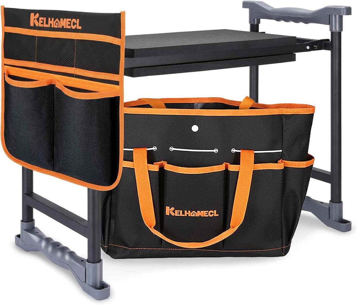 Garden Kneeler and Seat, Extra Wide Thick EVA Pad, Heavy Duty Foldable Garden Bench Holds 350lbs, Ergonomic Kneeling Stool with Garden Tool Pouches, Gardening Gifts for Women, Men & Seniors