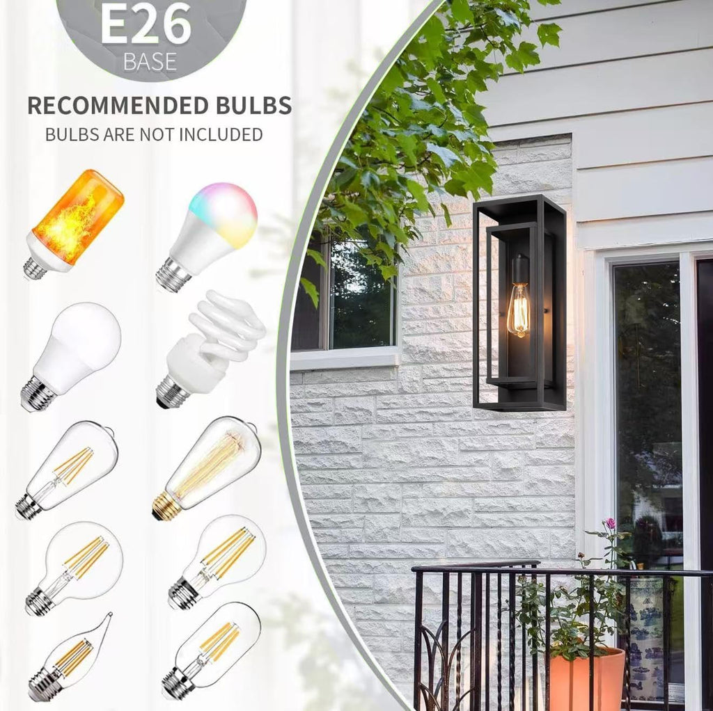 18 Inch 2 Pack Outdoor Wall Lantern Light Fixture，Large Black Exterior Wall Sconce with Clear Glass | Waterproof Anti-Rust Porch Light with E26 Socket for Entryway, Patio, Garage