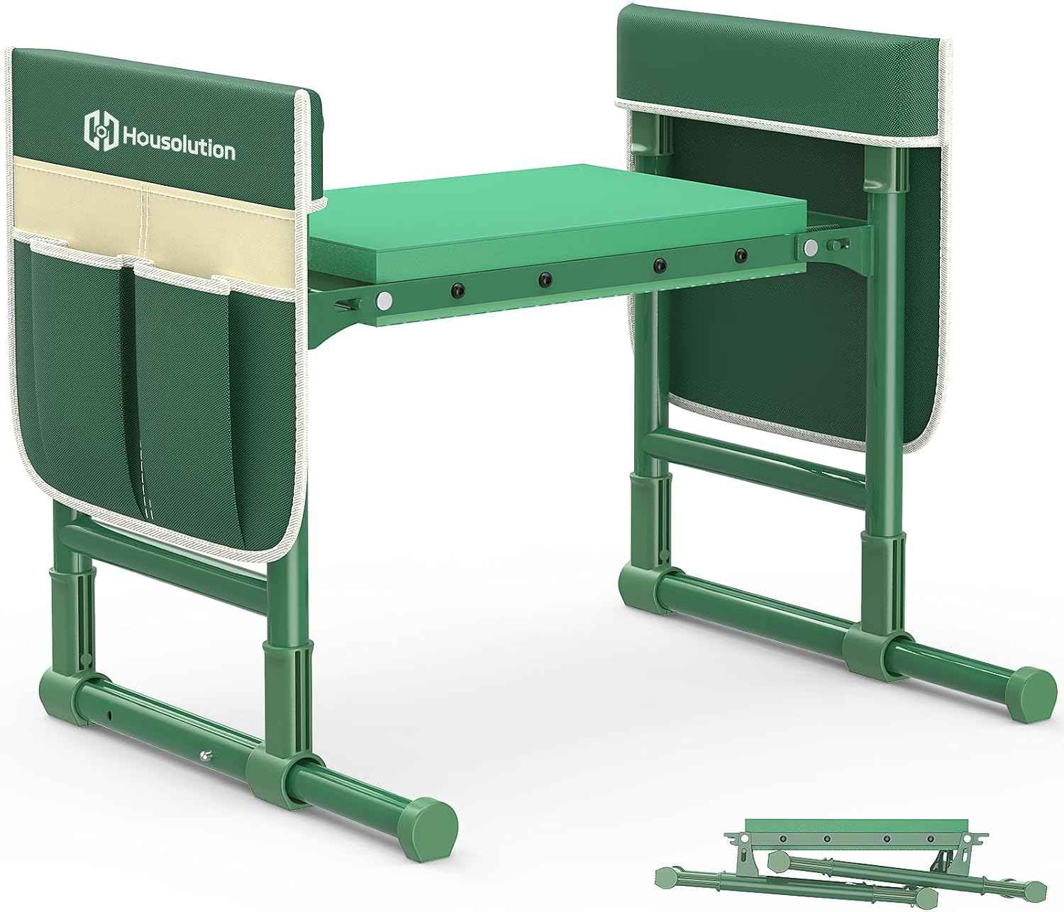 Housolution Garden Kneeler and Seat with Anti-Tipping Extendable Legs | Foldable and Portable Garden Stool with 2 Tool Bags, Thick Soft Kneeling Pad, Gardening Gifts for Women Men Seniors, Green