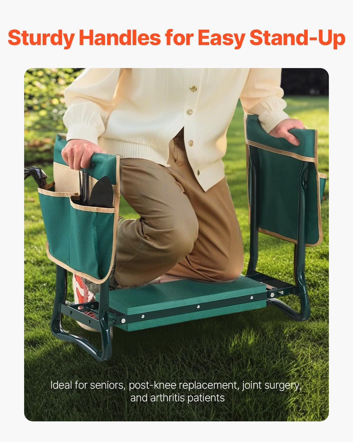 VEVOR Garden Kneeler and Seat Heavy Duty, Kneeling Bench for Gardening | Portable Garden Stool with Kneeling Pad and 2 Tool Bags, Garden Chair to Relieve Knee & Back Pain, Great Gifts for Seniors