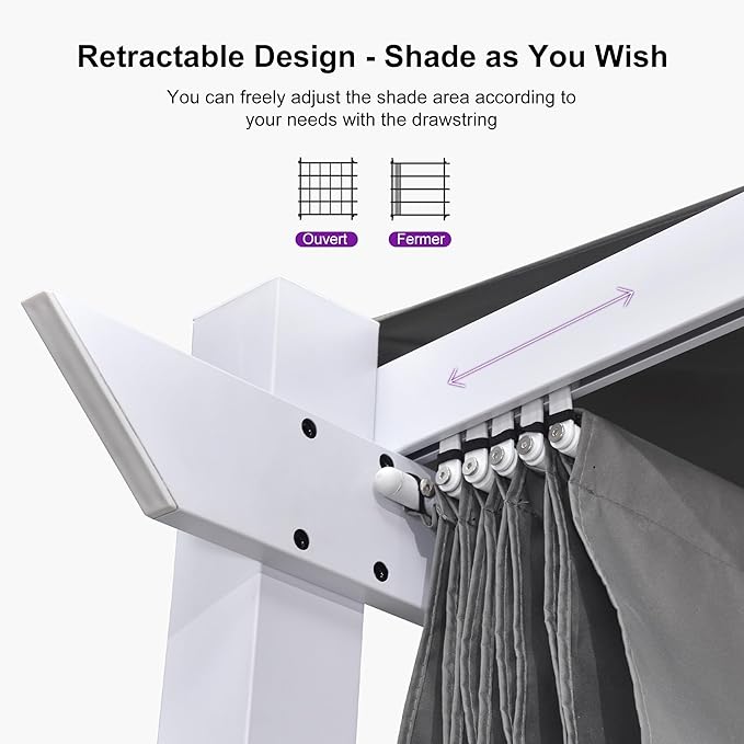PURPLE LEAF 10' x 13' Aluminum Outdoor Pergola White Wind-Resistant Retractable - Image 5