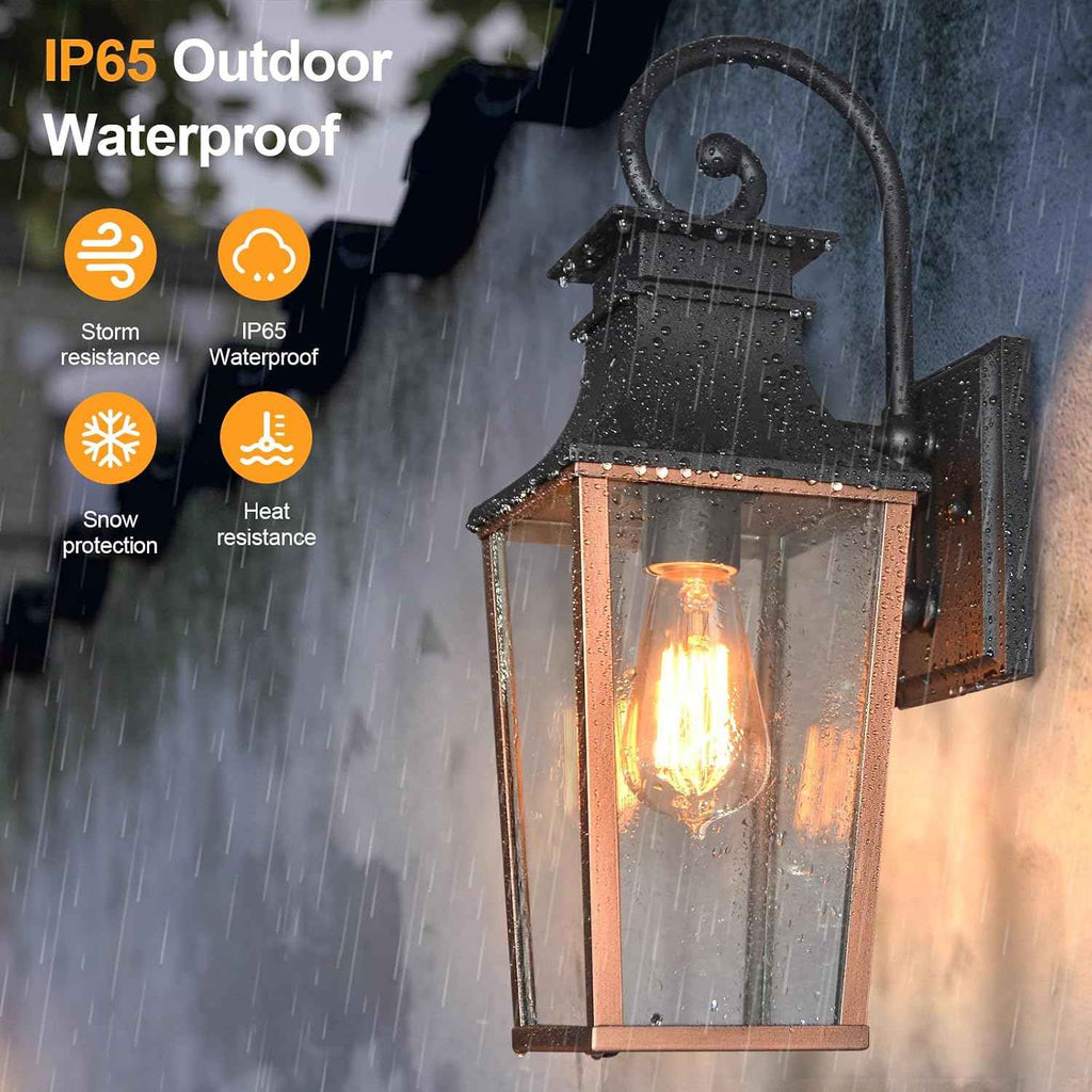 ALVIME Bronze Outdoor Wall Sconces | Beveled Glass Exterior Wall Mount Lantern, Metal Waterproof Outdoor Light Fixtures for Garage, House, Patio, E26 Base