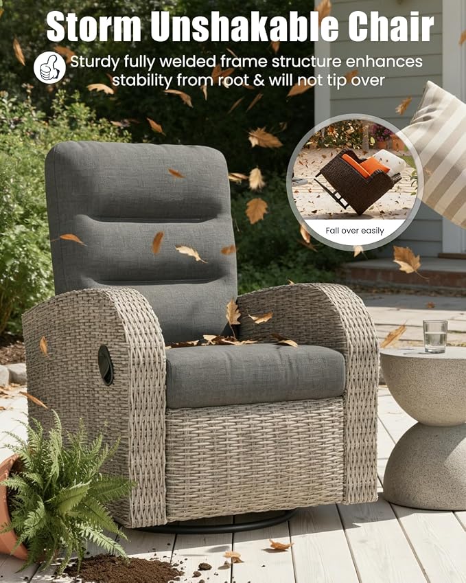Outdoor Swivel Recliner Chair, All-Weather Wicker Reclining Patio Chair - Image 4