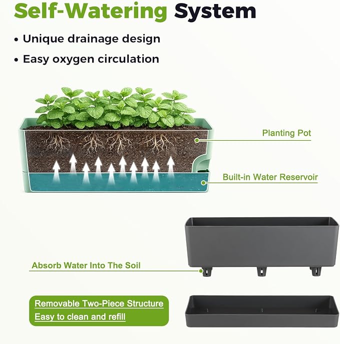 2 Pack Rectangle Self Watering Pots - Image 5