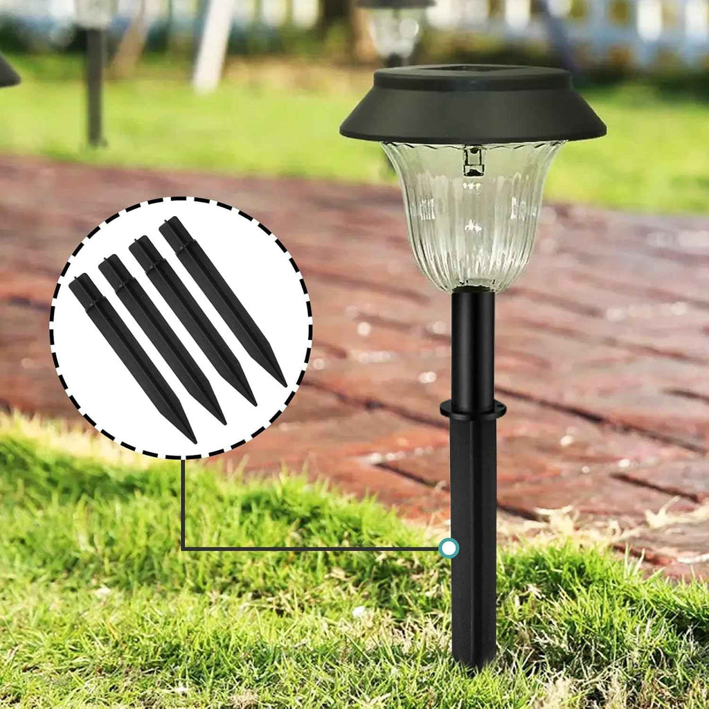 4 PCS Black 8.27 Inch Solar Light Stakes | Spikes Plastic Pathway Stakes, LED Light Ground Spikes, Garden Decoration