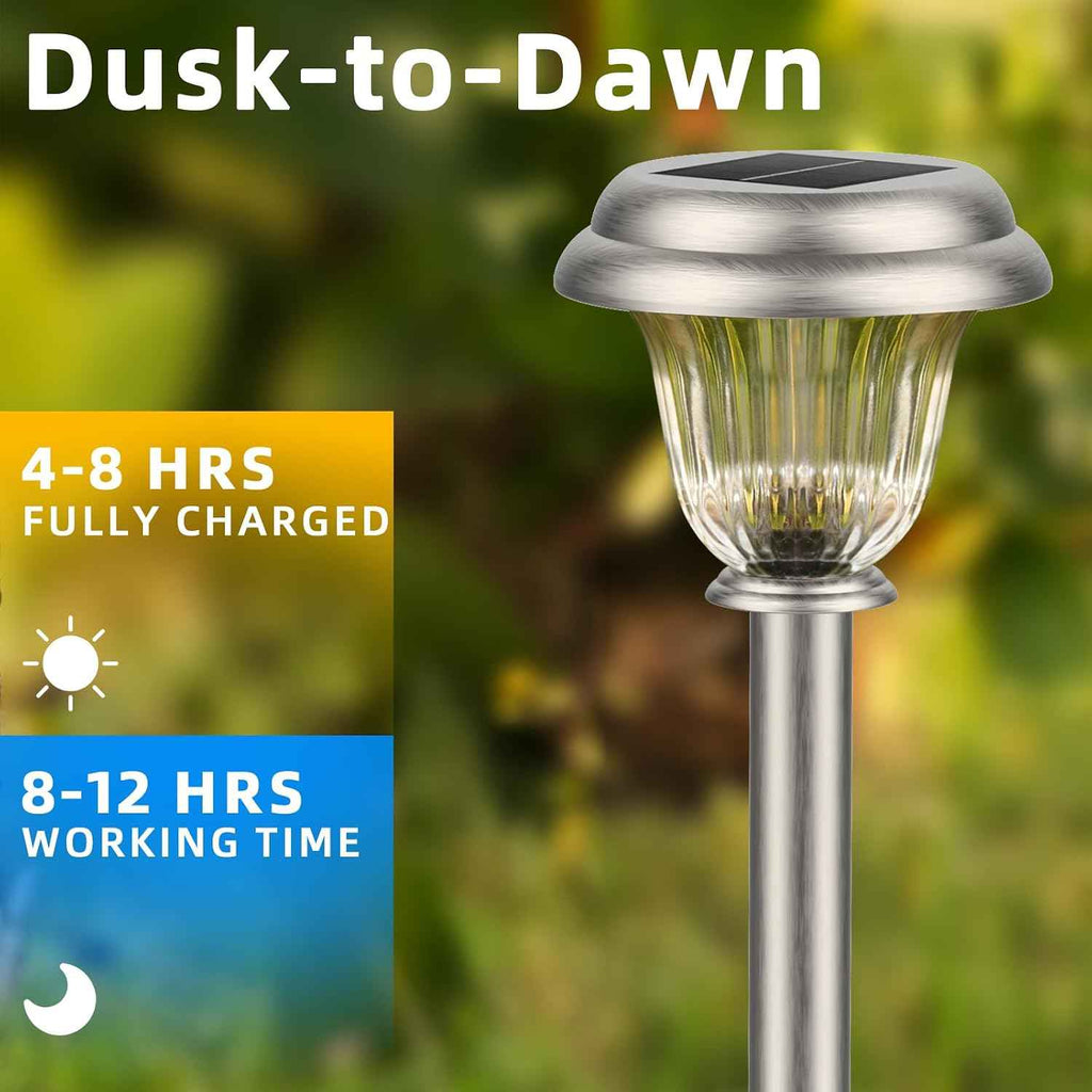 DERAYSION Solar Lights Outdoor, Metal Glass Solar Pathway Lights | IP65 Waterproof Garden Lights Glass Stainless Steel Long-Lasting Outdoor Solar Lights for Yard Garden Path Driveway Walkway