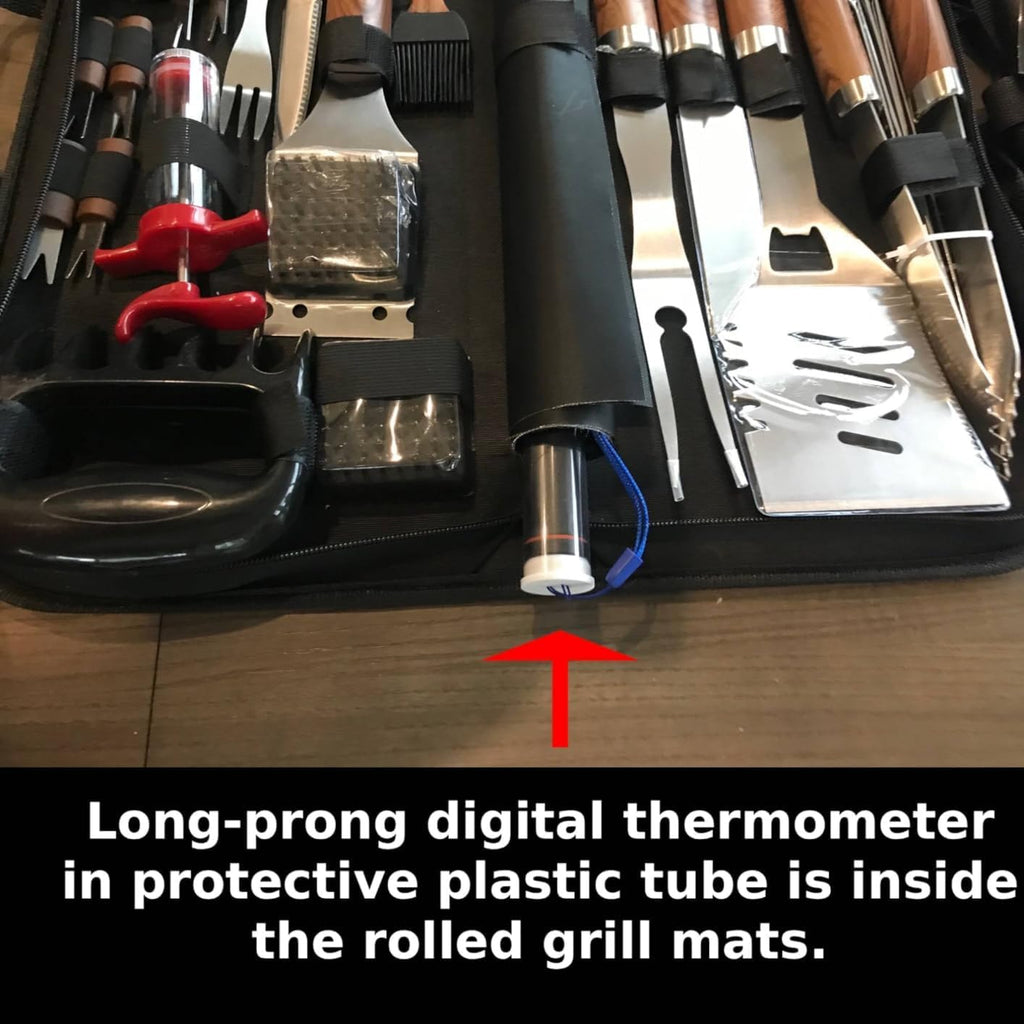 Kaluns 35PC BBQ Grill Tools Set – Heavy Duty Stainless Steel Grill Accessories Kit with Case, Meat Thermometer, Injector, Claws & Mats for Dad, Men