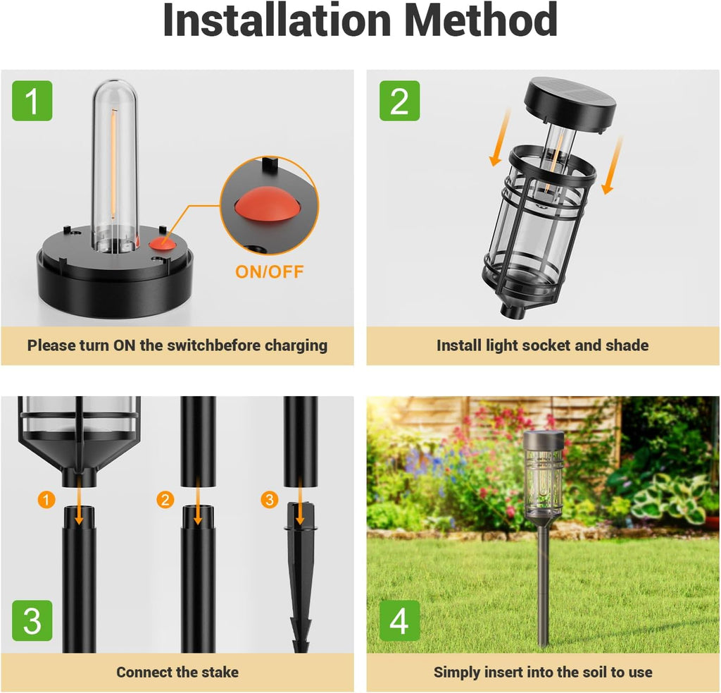 Amzarp 8 Pack Solar Garden Lights, Outdoor Bright LED Solar Pathway Lights | IP65 Waterproof Rugged Shatterproof Auto On/Off for Landscape Garden Yard Walkway Driveway Lawn Lighting（3000K Warm White）