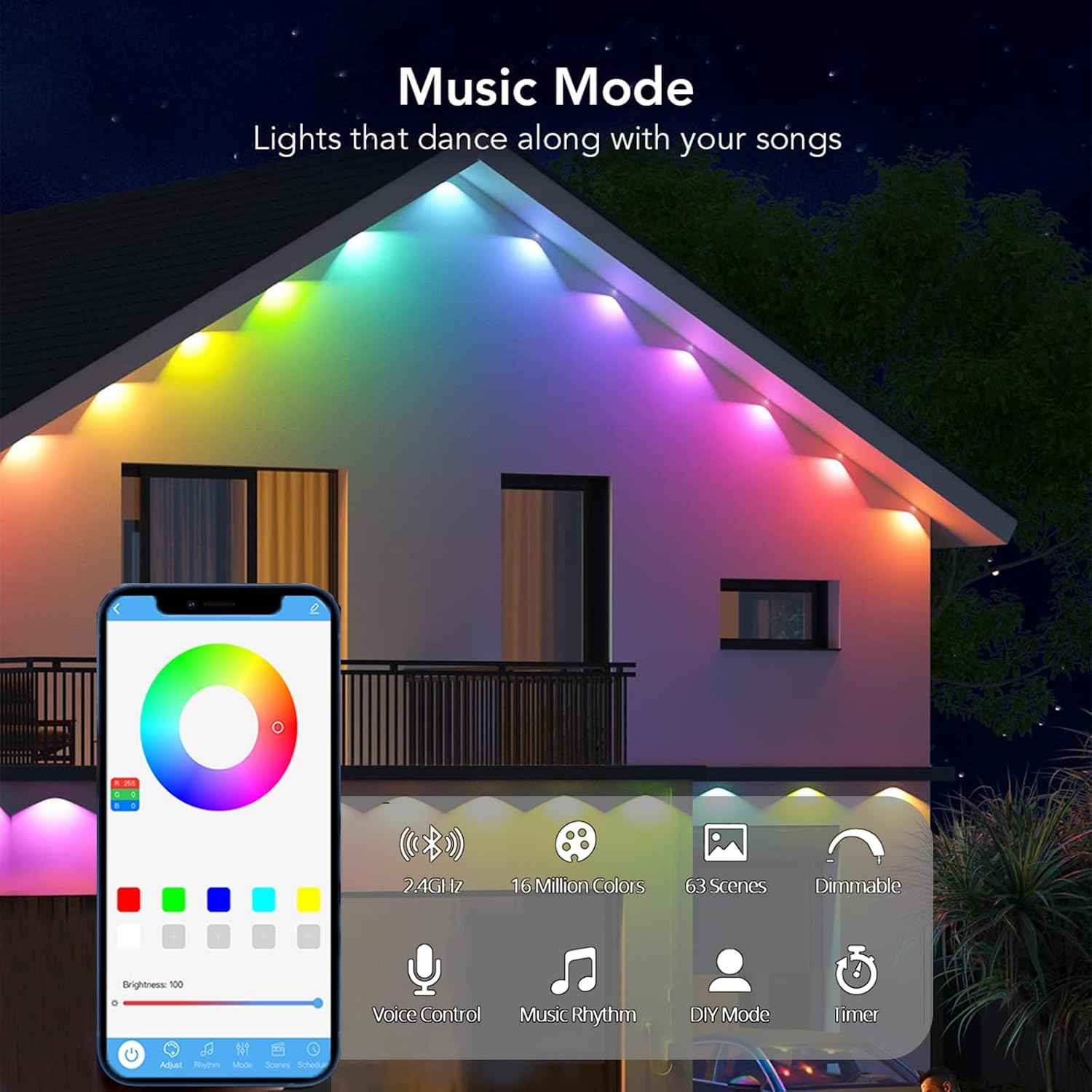 Halloween Permanent Outdoor Lights 50FT, RGB Eaves Lights with Smart App & Remote Control, IP65 Waterproof LED Roofline Lights for Christmas & Year-Round Decor