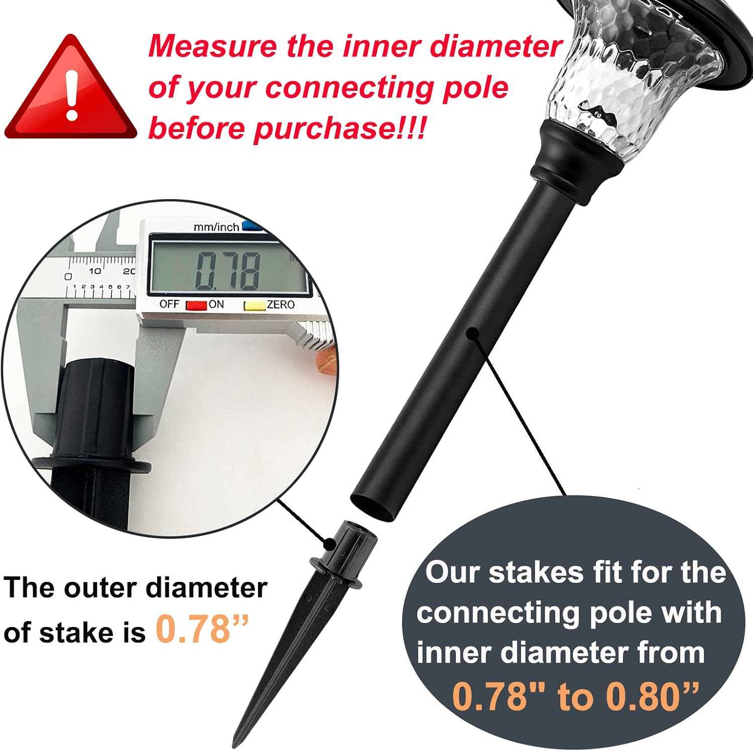 Metal Replacement Stakes for Solar Lights 3/4 inch (0.78" Actual), 16 Pack | Optimized Ground Anchoring Ensures Stability. Weather-Resistant Finish Prevents Corrosion. Perfect for Pathway & Landscape.