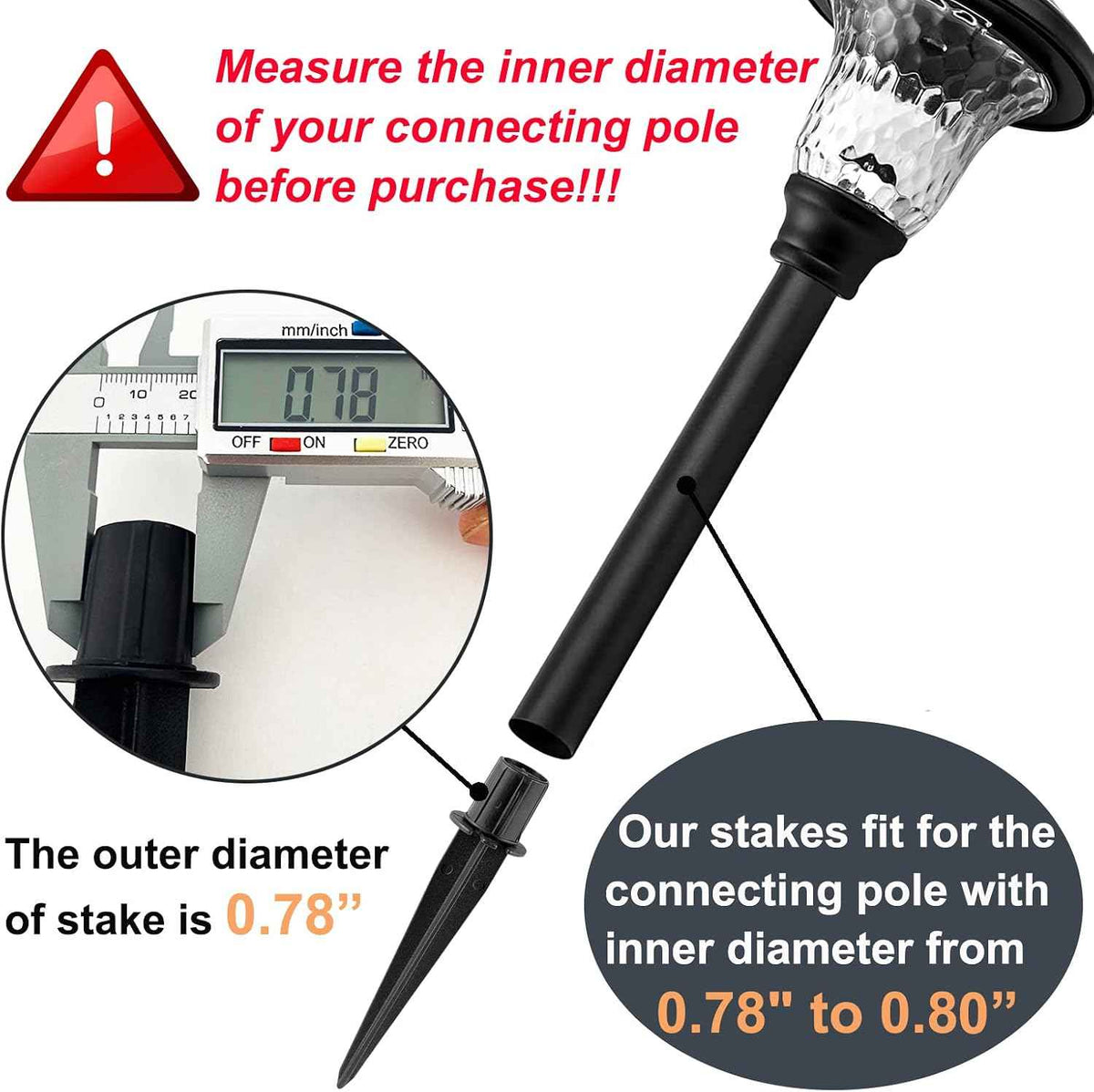 Metal Replacement Stakes for Solar Lights 3/4 inch (0.78" Actual), 12 Pack | Optimized Ground Anchoring Ensures Stability. Weather-Resistant Finish Prevents Corrosion. Perfect for Pathway & Landscape.
